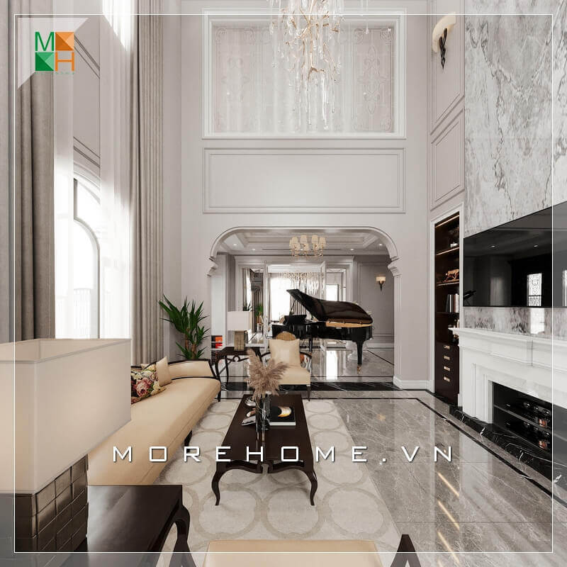 Mẫu thiết kế nội thất không gian phòng khách tân cổ điển sang trọng, cao cấp cho biệt thự, nhà phố, penthouse, chung cư cao cấp. Khai thác các mẫu trang trí phòng khách độc đáo