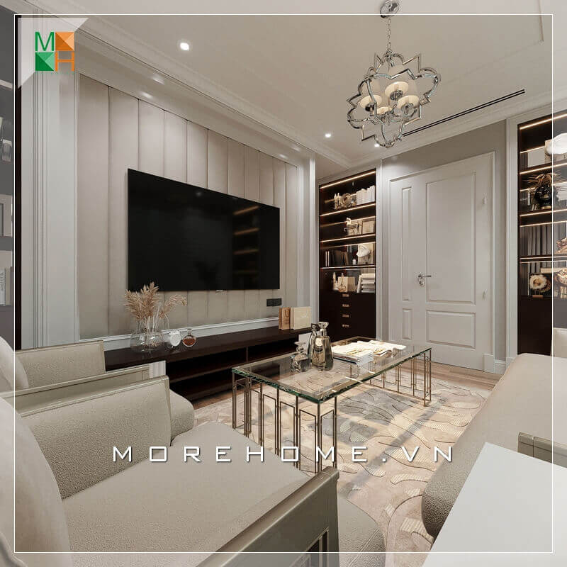 Giới thiệu mẫu sofa phòng khách đẹp cao cấp bọc nỉ màu kem sữa đẹp kết hợp với chiếc bàn kính sang trọng và đẳng cấp. Thiết kế tường treo TV rất sáng tạo ấn tượng với những chi tiết phào nổi đầy tinh tế. Kệ TV hiện đại cũng là một điểm nhấn giúp căn phòng trở nên đẳng cấp hơn. Khai thác các mẫu trang trí phòng khách độc đáo