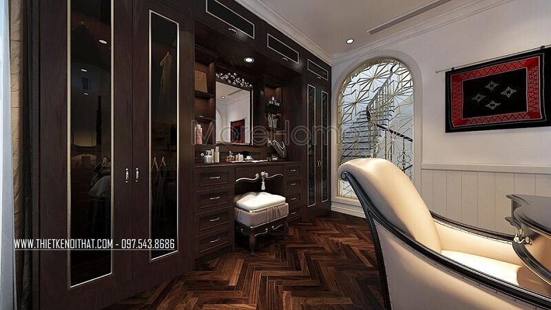 Tủ quần áo được làm từ gỗ tự nhiên với phong cách sang trọng, để tạo ra cửa kính đẹp mắt.